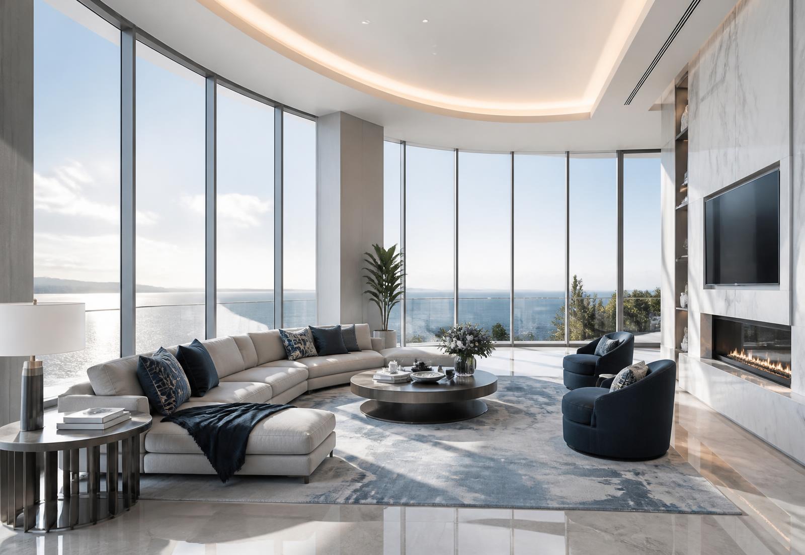 Immaculately clean modern living room in a New York luxury home